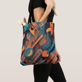 Bolsa Tote Geometria Vibrante do Abstrato - Arte Gráfica Negr