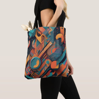 Bolsa Tote Geometria Vibrante do Abstrato - Arte Gráfica Negr