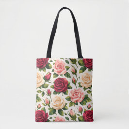 Bolsa Tote Geometric Cute Rose Pattern Pink Red Peach Floral