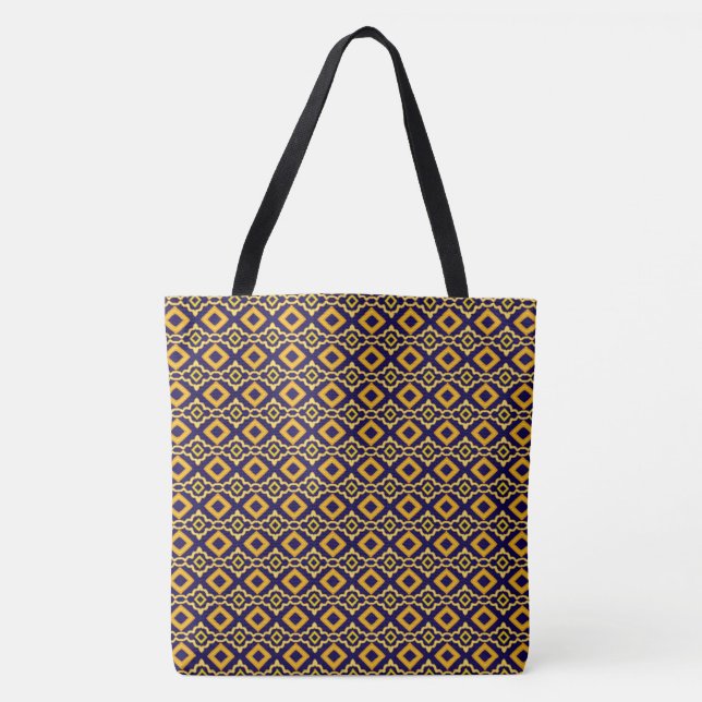 Bolsa Tote Geometric Diamond Navy Blue Gold Print (Frente)