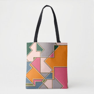 Bolsa Tote geometric seamless pattern, lines, orange, purple
