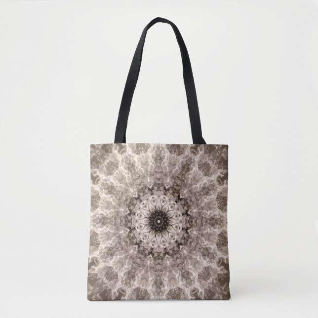 Bolsa Tote geométrico, bege, marrom, mandala (Frente)
