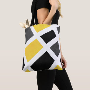 Bolsa Tote Geométrico branco preto cinzento amarelo