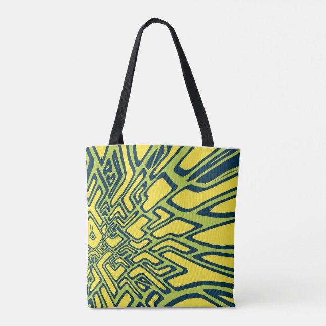 Bolsa Tote Geométrico de Chartreuse, Azul e Amarelo  (Verso)