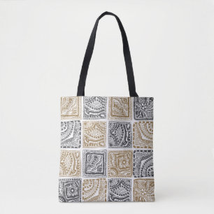 Bolsa Tote Geométrico de porta, padrão vintage abstrato.