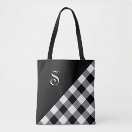 Bolsa Tote Geométrico Geométrico Chic Monograma Preto Búfalo 