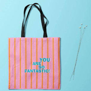 Bolsa Tote Geométrico, Laranja-Rosa, Mensagem de Agradeciment
