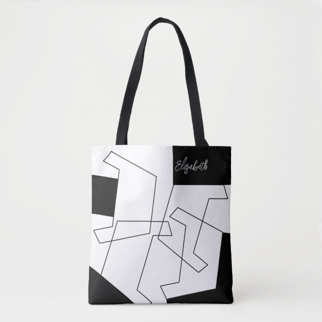 Bolsa Tote Geométrico Tendência Monograma Preto e Branco (Frente)