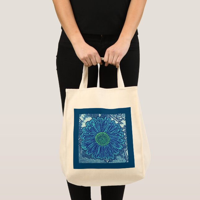 Bolsa Tote Gerbera Daisy Block Impressão, Cerulean Blue (Frente (produto))