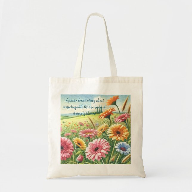 Bolsa Tote Gerbera Daisy Field & Quote (Frente)