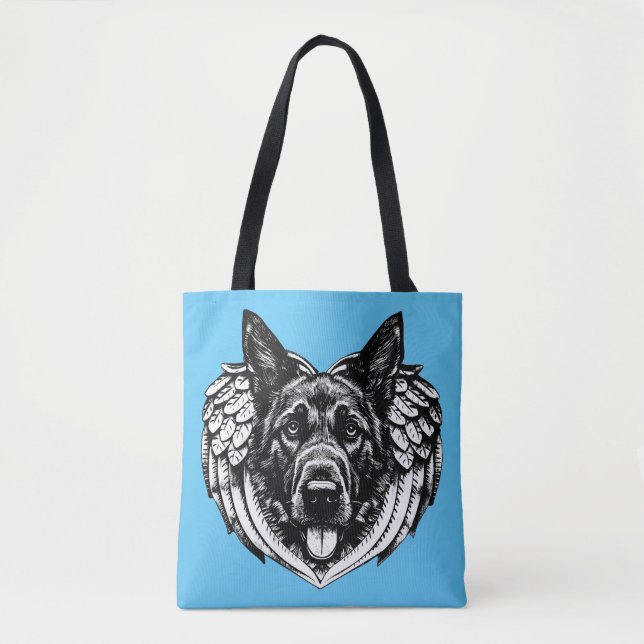 Bolsa Tote German shepherd Angel dog head pet art (Frente)
