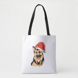 Bolsa Tote German shepherd Cachorro Papai Noel - Feliz Natal