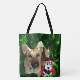 Bolsa Tote German shepherd Cão Brinquedo Reindeer Verdes Floc