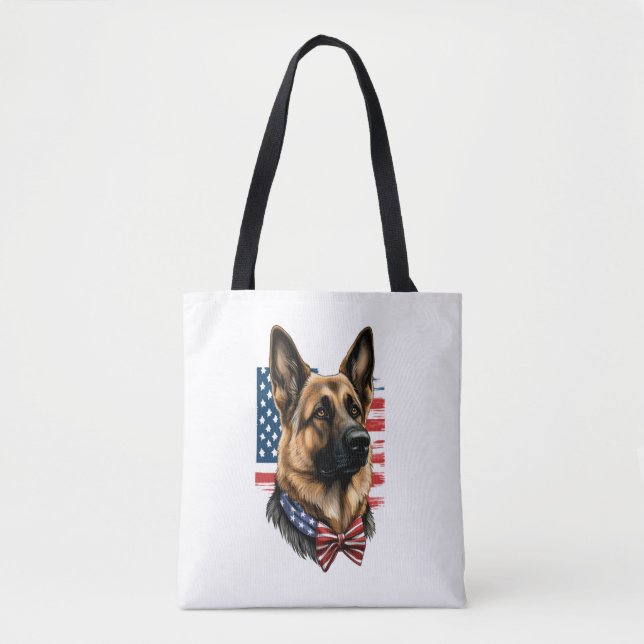 Bolsa Tote German shepherd com bandeira americana (Frente)