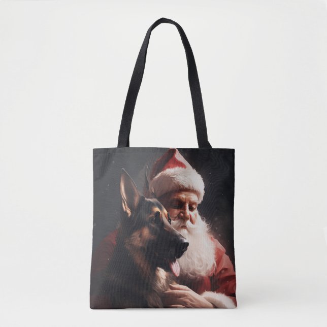 Bolsa Tote German shepherd com Papai Noel Natal Festivo (Frente)