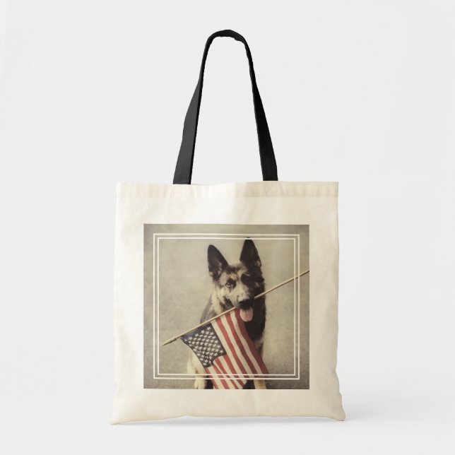 Bolsa Tote German shepherd com sinalizador dos EUA (Frente)