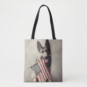 Bolsa Tote German shepherd com Sinalizador dos EUA