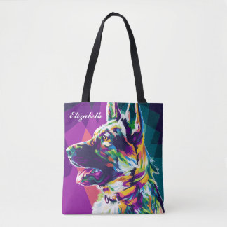 Bolsa Tote German shepherd de arte Pop Colorida Personalizado