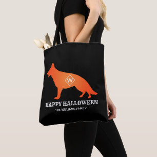 Bolsa Tote German shepherd Laranja Feliz Família Halloween