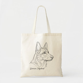 Bolsa Tote German Shepherd Line Drawing Custom Pet Name