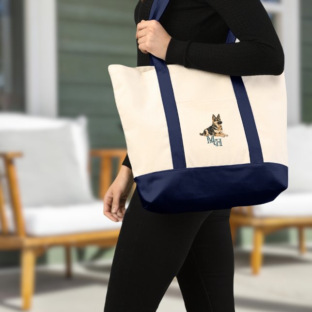Bolsa Tote German shepherd Monograma Canvas (Personalize this German Shepherd Monogram Canvas Tote Bag on Zazzle!)