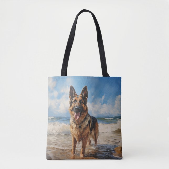 Bolsa Tote German shepherd na praia (Frente)