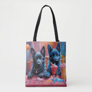 Bolsa Tote German shepherd Preto N Azul Puppies N Milhões