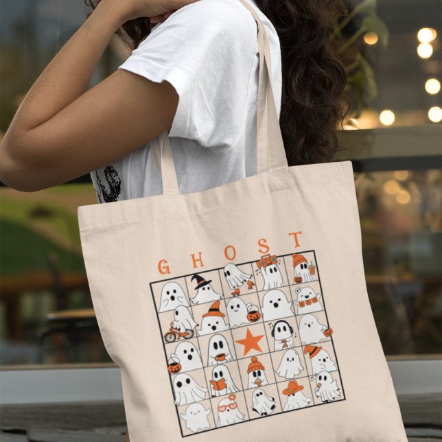 Bolsa Tote Ghost Bingo-Style do Halloween (This item is for display purposes only to illustrate the design element. )