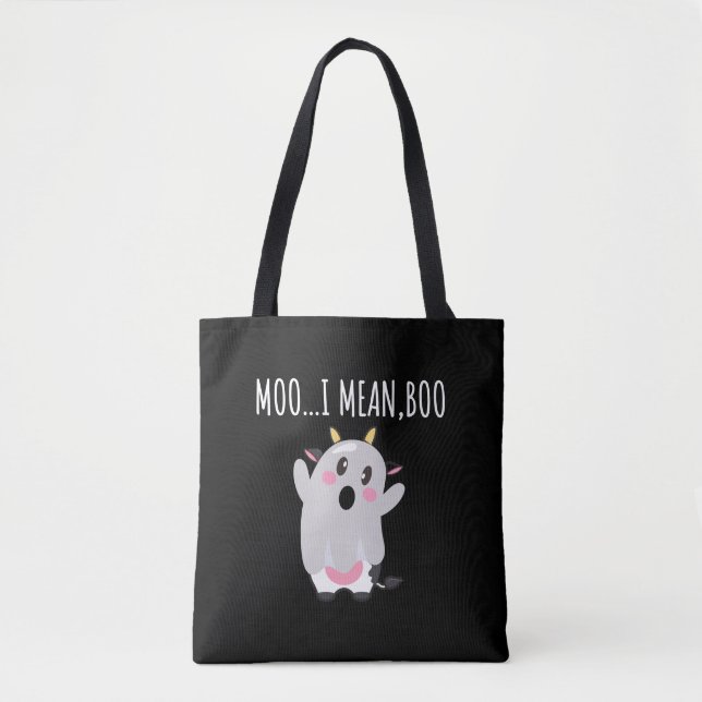 Bolsa Tote Ghost Cow Moo I quer dizer Boo Halloween Gift (Frente)