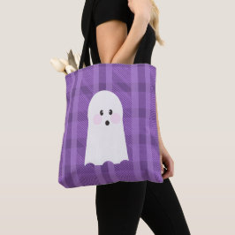 Bolsa Tote Ghost Ghoul Purple Xadrez Halloween