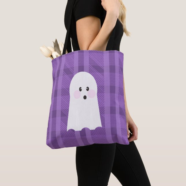 Bolsa Tote Ghost Ghoul Purple Xadrez Halloween (Close Up)