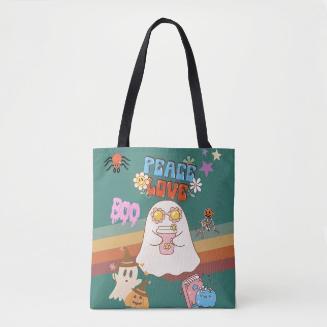 Bolsa Tote Ghost Groovy Estilo escuro ciano (Frente)