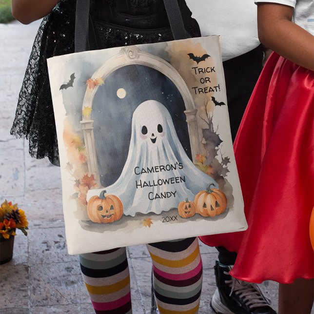 Bolsa Tote Ghost Halloween Trick ou Treine Candy (Criador carregado)