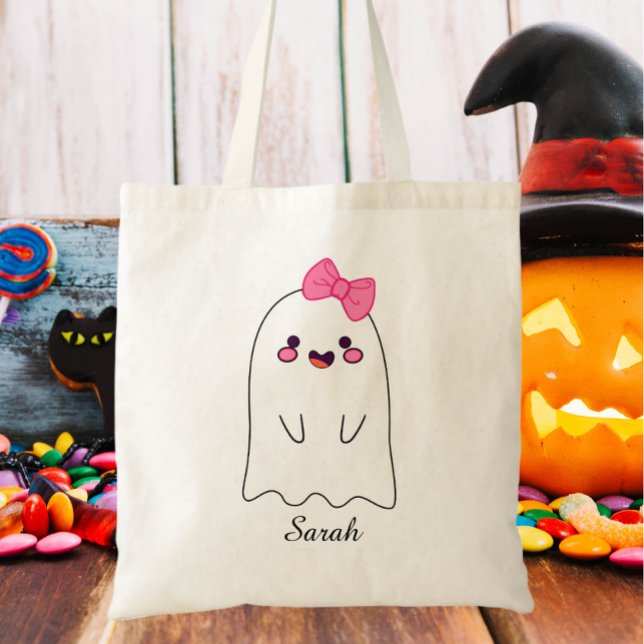 Bolsa Tote Ghost Personalizado de Halloween ou Doces de Truqu (Criador carregado)
