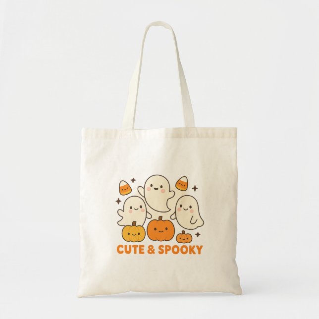 Bolsa Tote Ghost Tote Bag de Halloween Bonito e Spooky para T (Frente)