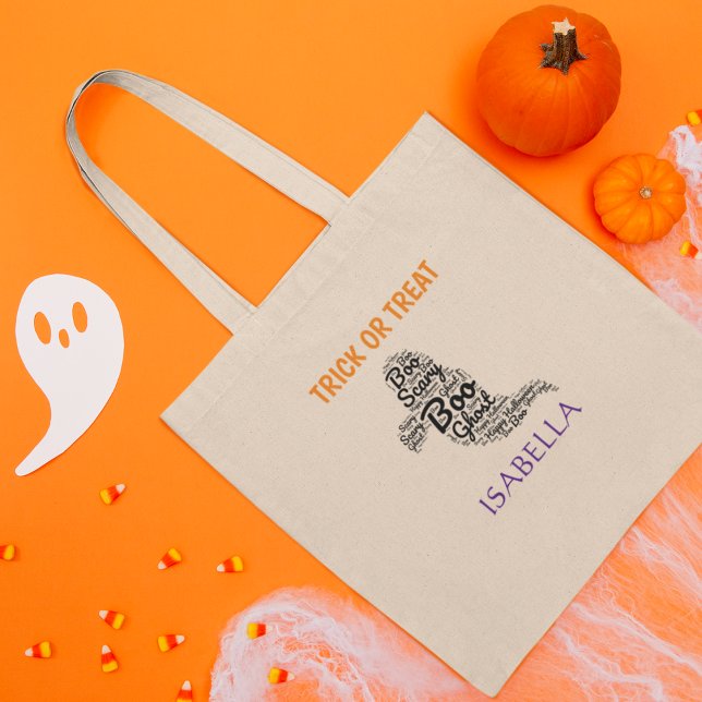 Bolsa Tote Ghost Typoographic Trick ou Trete Tote Bag (Boooo!
Editable Text and Name.
Happy Halloween!)