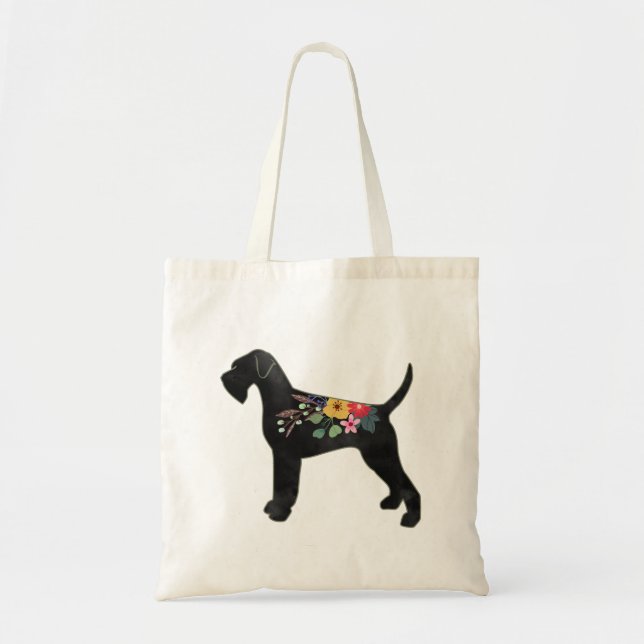 Bolsa Tote Giant Schnauzer Dog NN Boho Floral Silhouette (Frente)