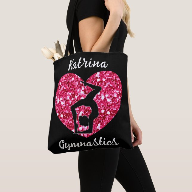 Bolsa Tote Ginástica Preta e Rosa Quente Personalizada (Close Up)
