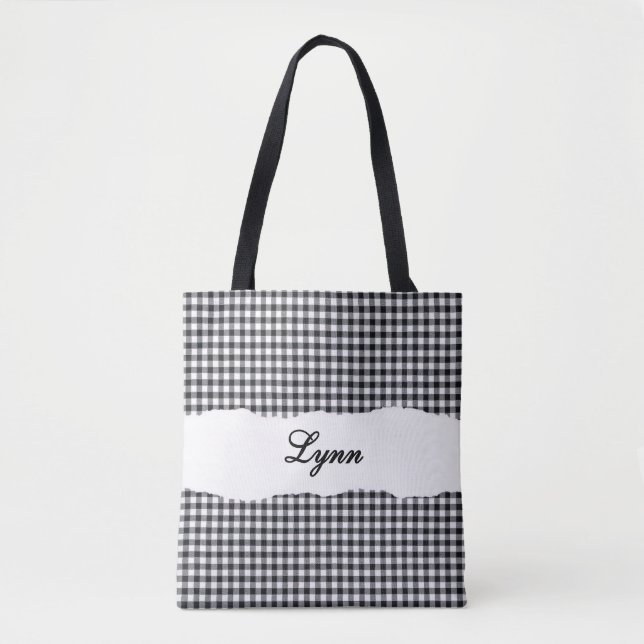 Bolsa Tote Ginga Preto e Branco Clássico | Nome Personalizado (Frente)