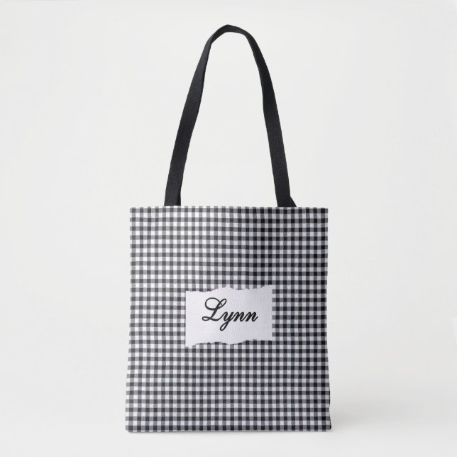 Bolsa Tote Ginga Preto e Branco Clássico | Nome Personalizado (Frente)