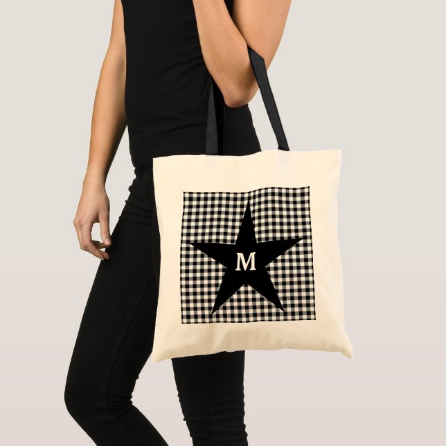 Bolsa Tote Ginga Preto e Branco Personalizar Monograma Estrel (Frente (produto))