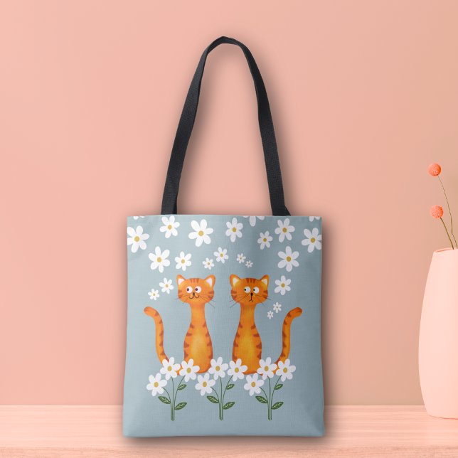 Bolsa Tote Ginger Floral Orange Cat Energy (Criador carregado)