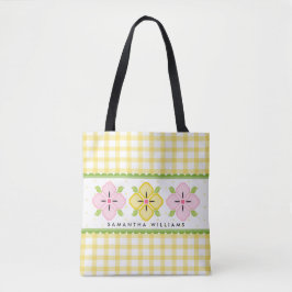 Bolsa Tote Gingham Floral Amarelo Monograma