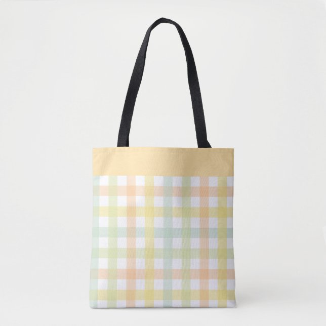 Bolsa Tote Gingham Moderno do Pastel Azul Verde Laranja Amare (Frente)