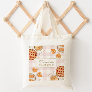 Bolsa Tote Gingham Pattern Watercolor Pastris Baking Bakery