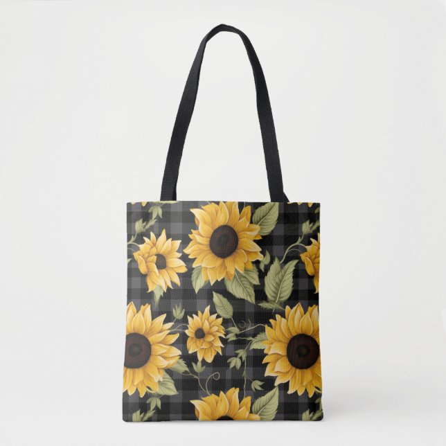 Bolsa Tote Gingham Sunflower Pattern (Frente)