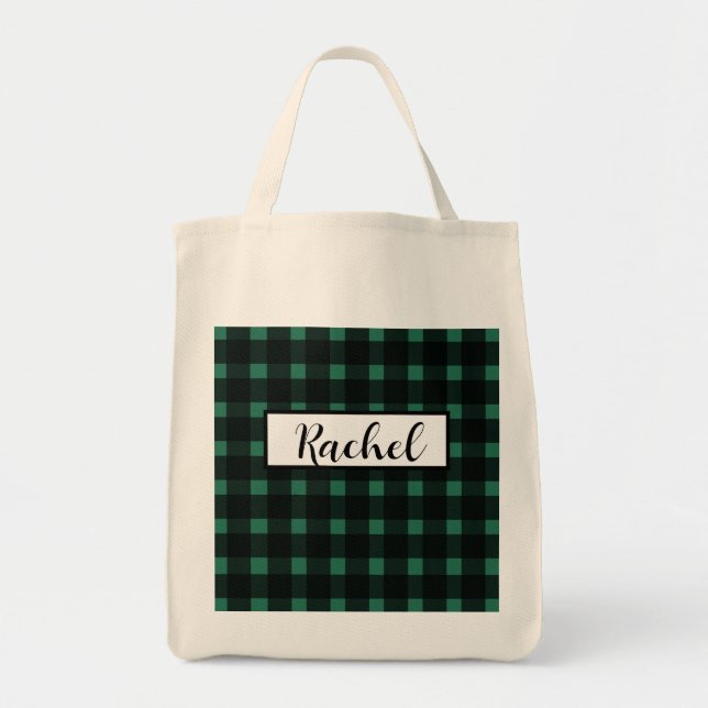 Bolsa Tote Gingham Verde Negro Personalizado (Frente)