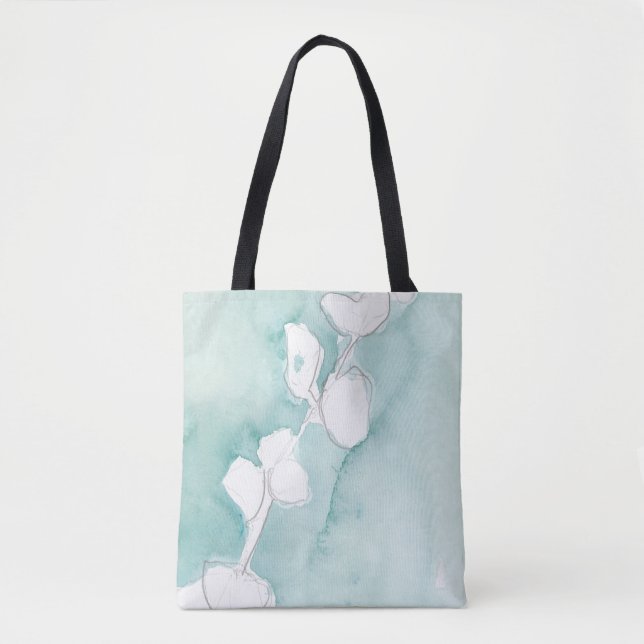 Bolsa Tote Ginkgo em Dusty Teal - Branco (Frente)