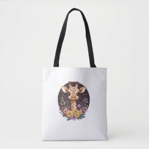 Bolsa Tote Girafa Adorável Cercada Por Flores