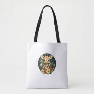 Bolsa Tote Girafa Adorável Cercada Por Flores _5_1